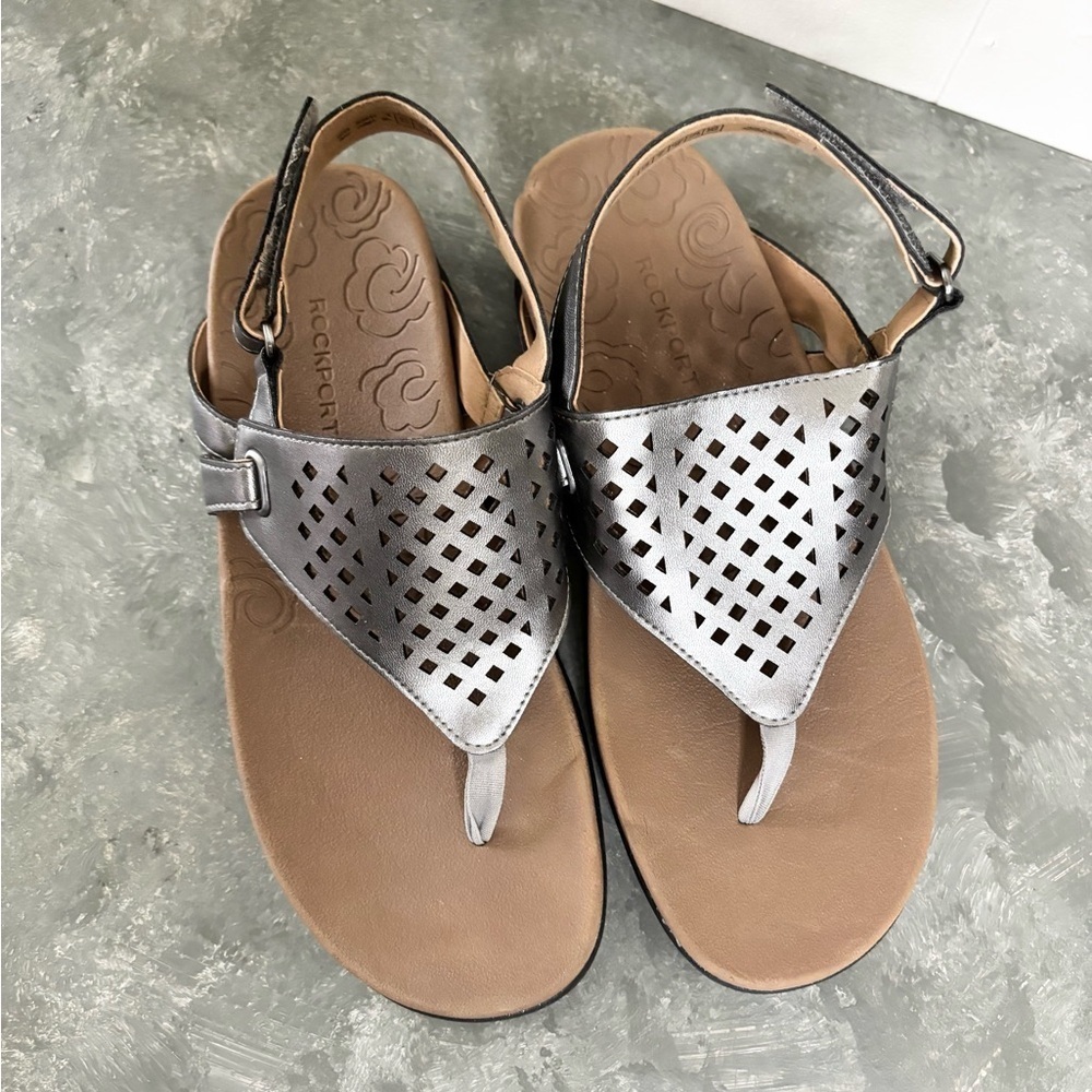 Rockport Women's Ridge Toe Post Sandal metallic silver brown size 7.5 - Picture 3 of 7